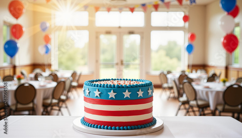 Stars and Stripes cake displayed at festive party, patriotic celebration