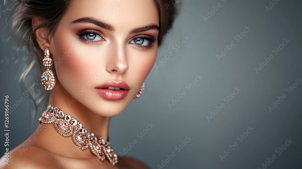 A beautiful woman wearing a necklace and earrings, suitable for use in fashion or lifestyle contexts A beautiful woman wearing a necklace and earrings, suitable for use in fashion or lifestyle contexts