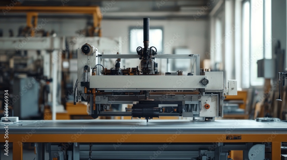 Fototapeta premium Modern Industrial Injection Press Machine in a Factory Interior with Natural Light and Clean Workspace