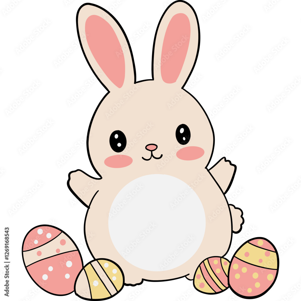 Fototapeta premium Easter Theme, Cute bunny with colorful Easter eggs, perfect for spring themes.