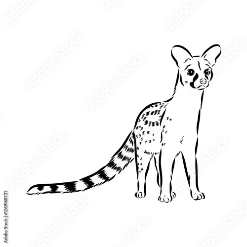 Vector illustration. Hand drawn realistic sketch of asian palm civet or toddy cat.