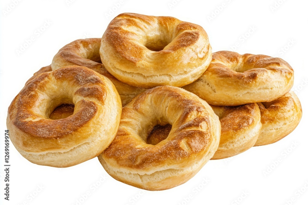 Poppy seed bagels on white background. AI image