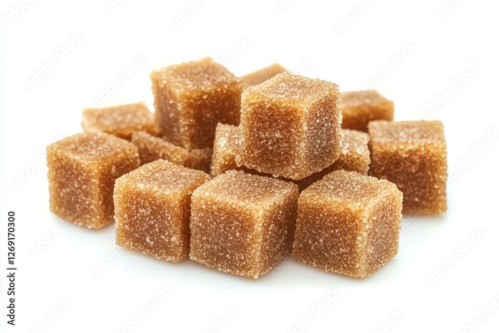 Brown sugar cubes on white background. AI image Brown sugar cubes on white background. AI image