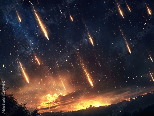 Celestial cascade, A mesmerizing meteor shower lights up the twilight sky