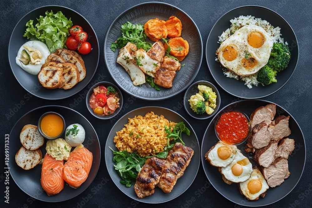 A table set with various dishes and plates A table set with various dishes and plates