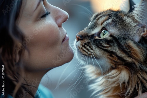 Close-up of a person kissing a domesticated cat photo