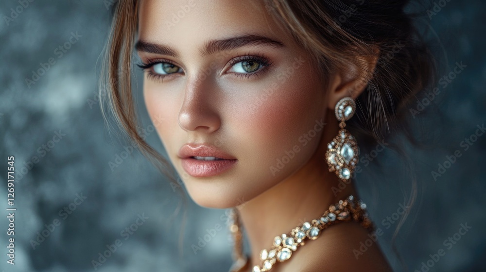 A woman wearing a necklace and earrings, simple yet elegant A woman wearing a necklace and earrings, simple yet elegant