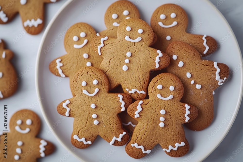 Freshly baked ginger cookies on a plate with white icing, perfect for a sweet treat or gift Freshly baked ginger cookies on a plate with white icing, perfect for a sweet treat or gift