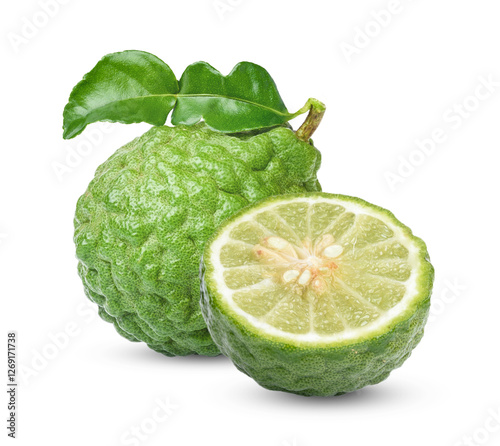 Fresh Bergamot with leaves isolated on transparent background