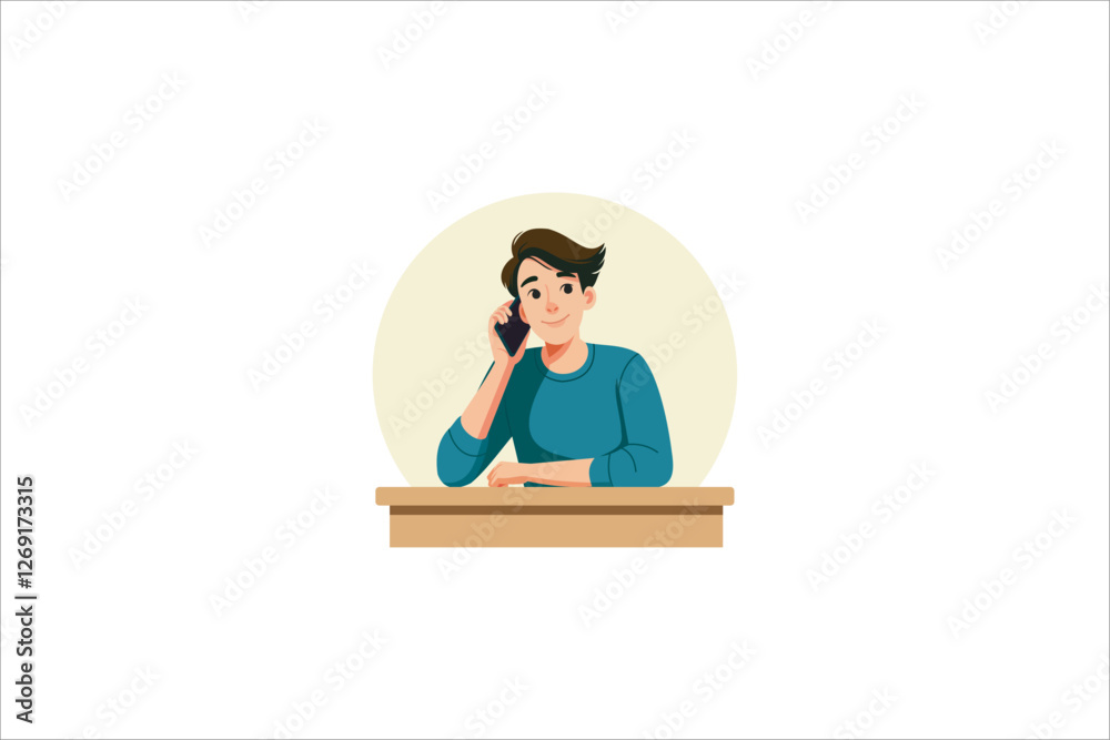 Illustration young man talking on mobile phone. Vector illustration. Illustration young man talking on mobile phone. Vector illustration.