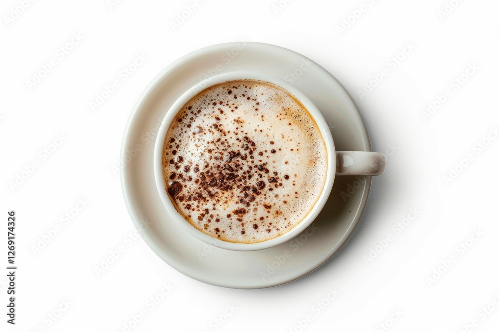 Cappuccino in white cup on saucer with cinnamon. AI image Cappuccino in white cup on saucer with cinnamon. AI image