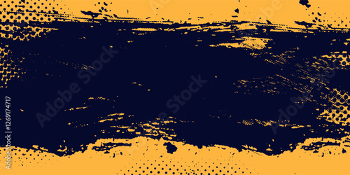 Yellow and black backdrop with dot halftone pattern element. Abstract brush grunge background.