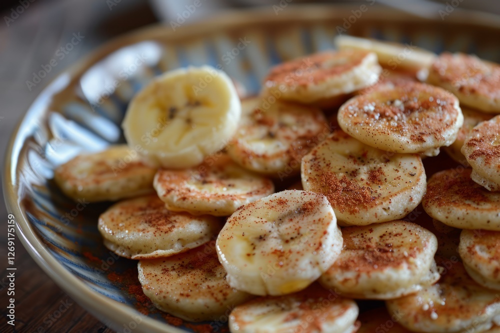 Stack of fluffy pancakes with banana slices and honey drizzle. AI image Stack of fluffy pancakes with banana slices and honey drizzle. AI image