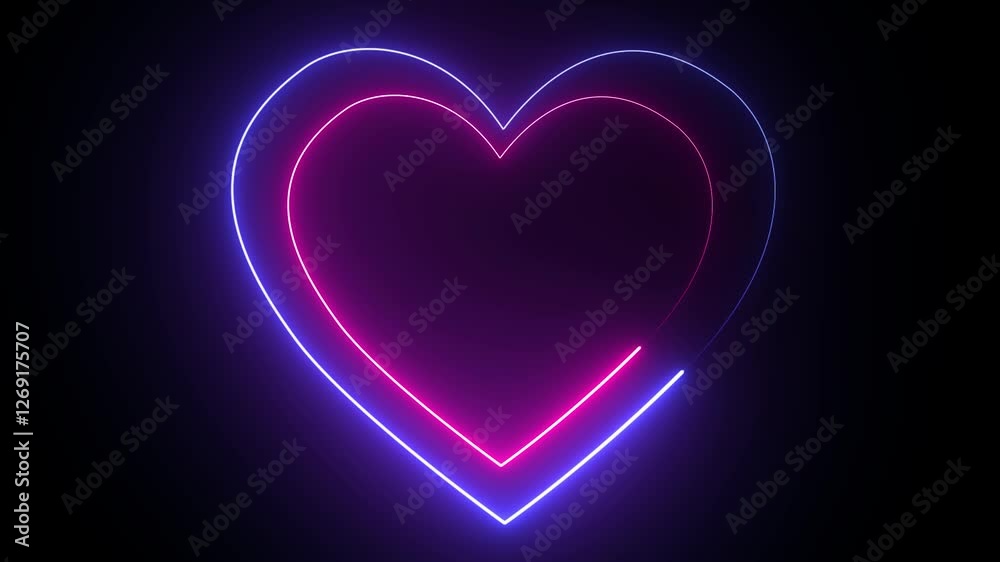 abstract glowing neon heart frame. Neon heart border loop animation on black background. abstract glowing neon heart frame. Neon heart border loop animation on black background.