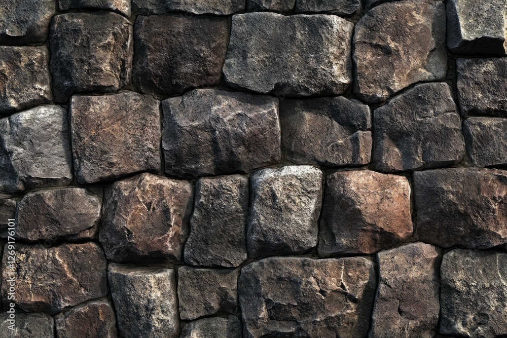 Dark stone wall pattern with uneven texture. AI image Dark stone wall pattern with uneven texture. AI image