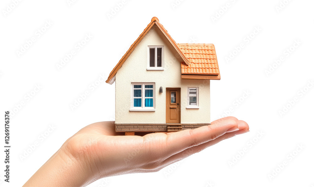 Modern house held in a hand on transparent background Modern house held in a hand on transparent background