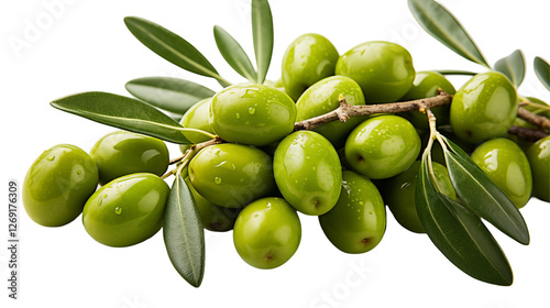 Wallpaper Mural Green Olives on Branch Organic Ingredient for Healthy Diets and Fresh Flavors, isolated on transparent background. Torontodigital.ca