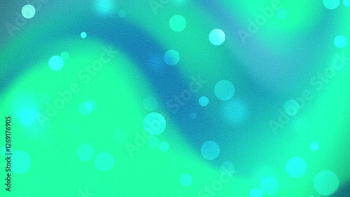 Green blue gradient bokeh background,  with light and particles with swirling patterns