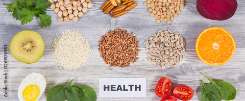 Wallpaper Mural Healthy nutritious products or ingredients as source natural vitamin B9, dietary fiber and other minerals Torontodigital.ca