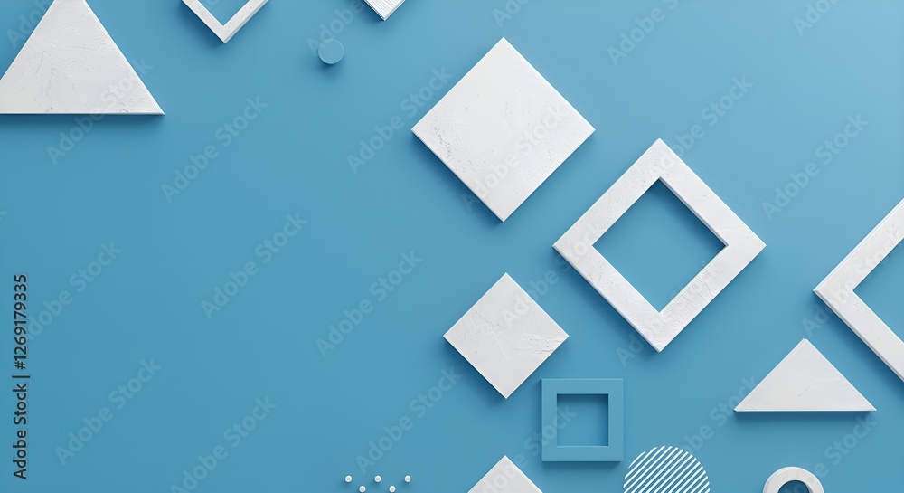 Minimalist abstract design with a blue background and textured white transparent geometric shapes in a random, overlapping pattern Minimalist abstract design with a blue background and textured white transparent geometric shapes in a random, overlapping pattern