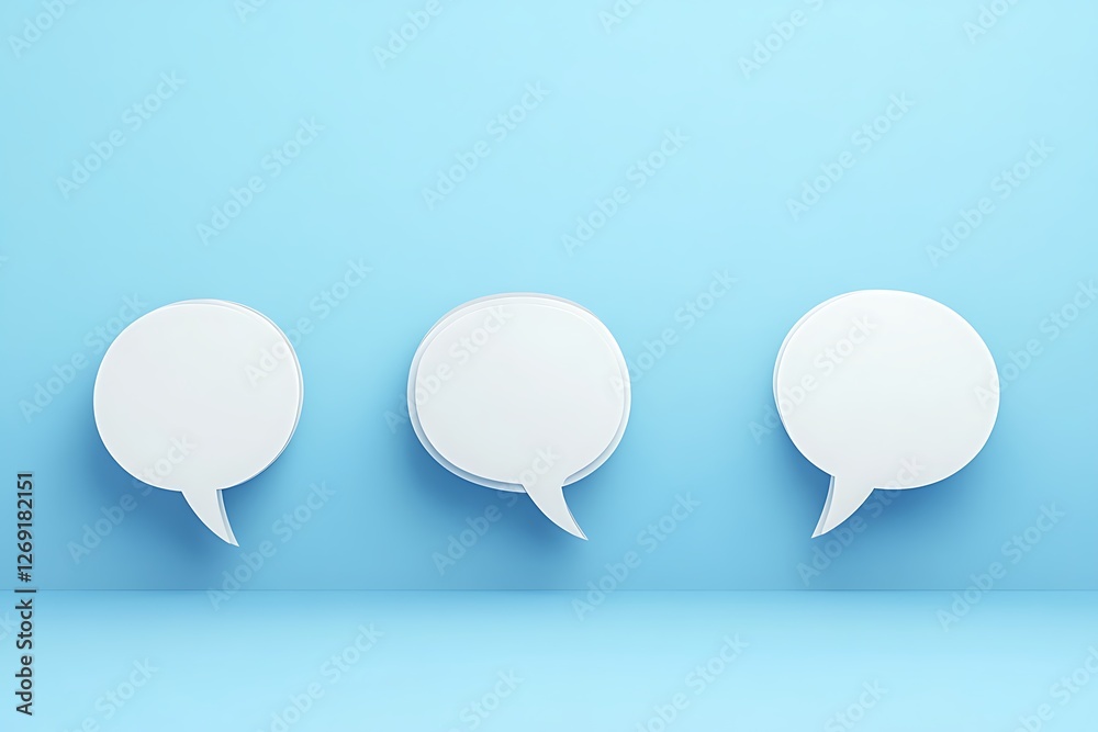 Three Empty Speech Bubbles on a Light Blue Background Three Empty Speech Bubbles on a Light Blue Background
