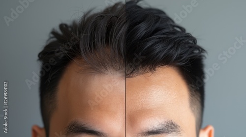 Asian Man's Scalp Transformation Before and After Hair Treatment