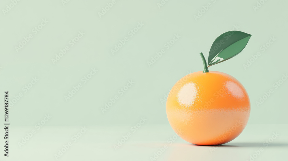Single orange, green background, 3D render, food blog Single orange, green background, 3D render, food blog