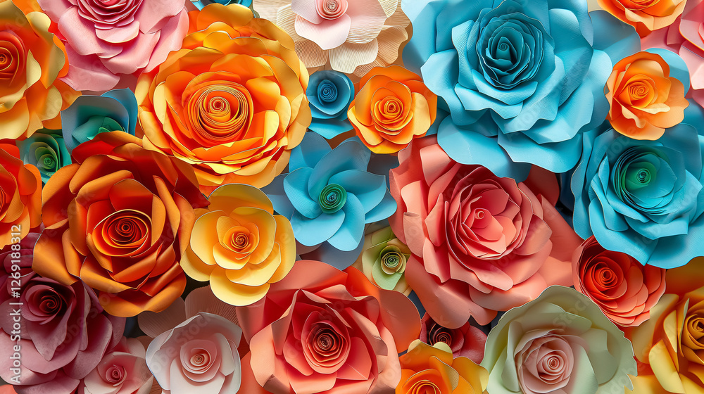 Backdrop of colorful paper roses Backdrop of colorful paper roses