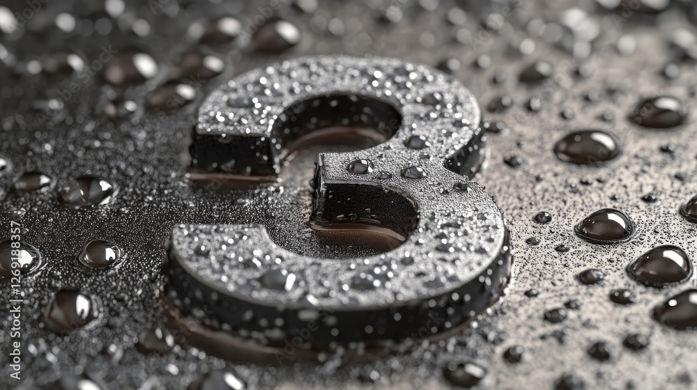 Number three in black with water droplets on a textured surface creates a striking visual effect in a creative composition Number three in black with water droplets on a textured surface creates a striking visual effect in a creative composition