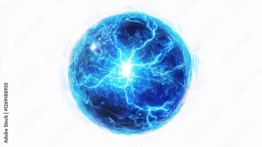 Electric blue sphere with dynamic energy pulsating in a bright background Electric blue sphere with dynamic energy pulsating in a bright background