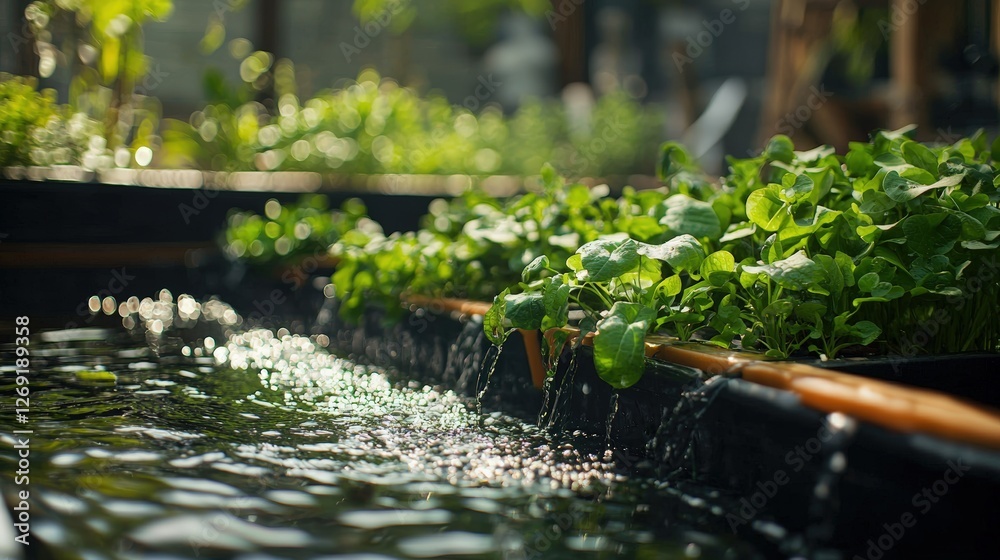 Lush Green Farming Space with Water Features and Healthy Plants in a Serene Environment Lush Green Farming Space with Water Features and Healthy Plants in a Serene Environment
