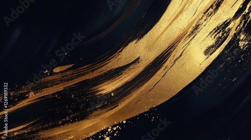 Abstract gold and black paint strokes create a striking visual effect in contemporary art