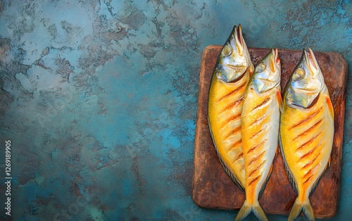 Grilled Fish on Wooden Board Delicious Seafood Food Photography photo