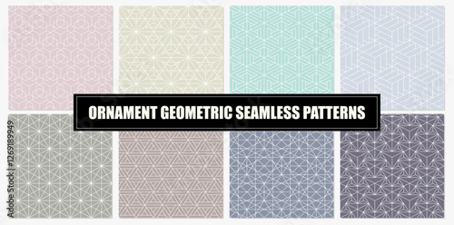 Collection of color seamless ornamental vector patterns. Oriental symmetry vintage backgrounds. Geometric tile mosaic design. Grid textures - decorative outline prints