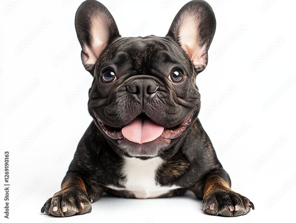Fototapeta premium Cheerful, funny perky french bulldog on a white background.