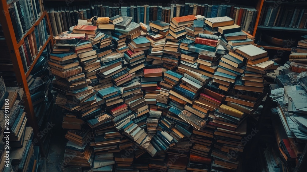 Fototapeta premium Overwhelming Pile of Colorful Old Books in a Cozy Library Corner