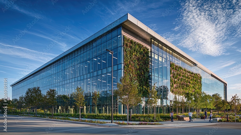 Modern Glass Office Building with Green Wall Modern Glass Office Building with Green Wall