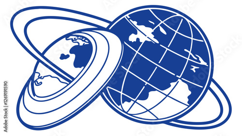 Blue vector illustration of globe with orbiting ring