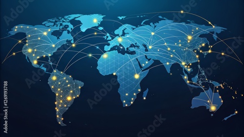 Global Network Polygonal World Map with Connections, Global Connectivity, Network Visualization Global Network, Network Map