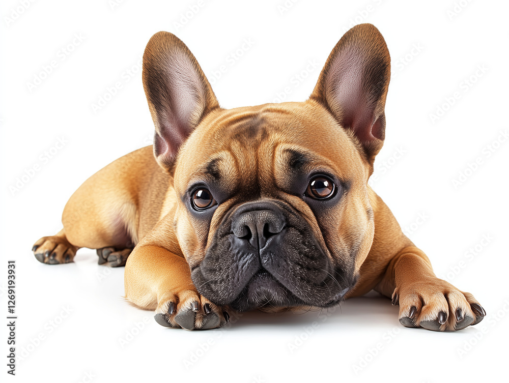 Fototapeta premium Cheerful, funny perky french bulldog on a white background.