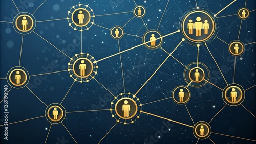 Golden Network Abstract Connectivity, Nodes and Lines, Social Concept, Digital Illustration Networking, Connection