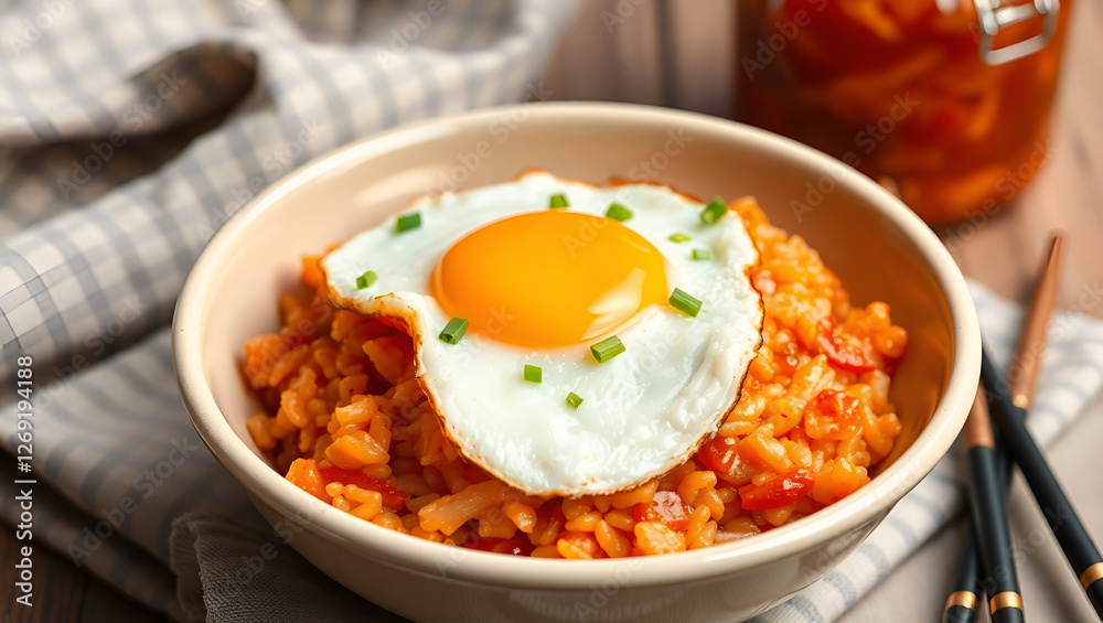 indonesian Fried rice with chicken and egg. Prepared and served in a wok. Natural wood in the blur background. Front view. indonesian Fried rice with chicken and egg. Prepared and served in a wok. Natural wood in the blur background. Front view.