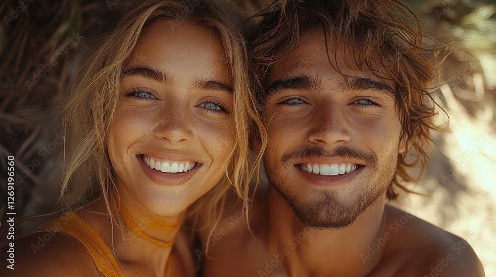 Happy young couple smiling close-up portrait. Happy young couple smiling close-up portrait.
