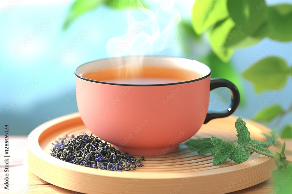 A warm cup of tea with steam rising, placed on a wooden table, surrounded by fresh herbs and tea leaves, creating a cozy atmosphere.
A warm cup of tea with steam rising, placed on a wooden table, surrounded by fresh herbs and tea leaves, creating a cozy atmosphere.