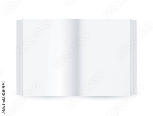 Vector realistic open Book Mockup with empty pages. Blank Template. Thick Magazine, album or catalog on white background. 3d vector illustration. EPS10. Front view. 