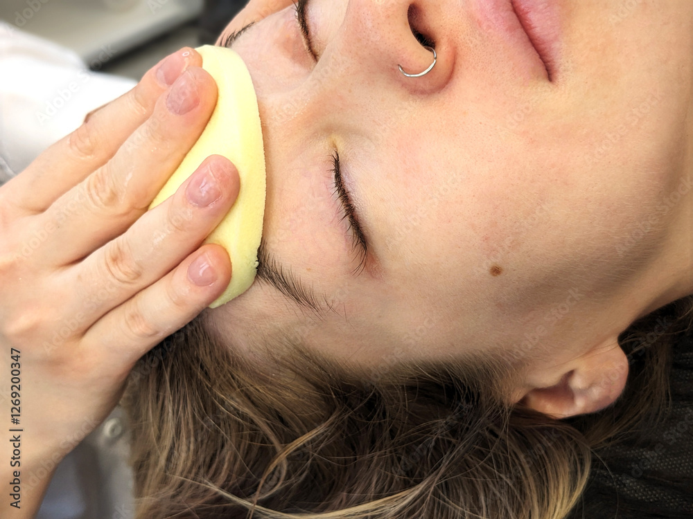 Spa facial massage. A young European girl gets a face, neck and head massage. Cosmetic care, face washing. Spa facial massage. A young European girl gets a face, neck and head massage. Cosmetic care, face washing.