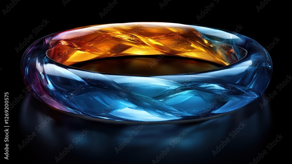 Abstract swirling blue and orange glass ring on black background. Abstract swirling blue and orange glass ring on black background.