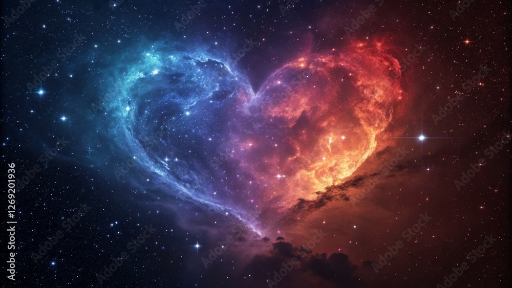 Obraz premium Cosmic Heart Nebula Red and Blue Celestial Composition, Space Art, Galaxy Love, Space, Nebula Cosmology, Astronomy