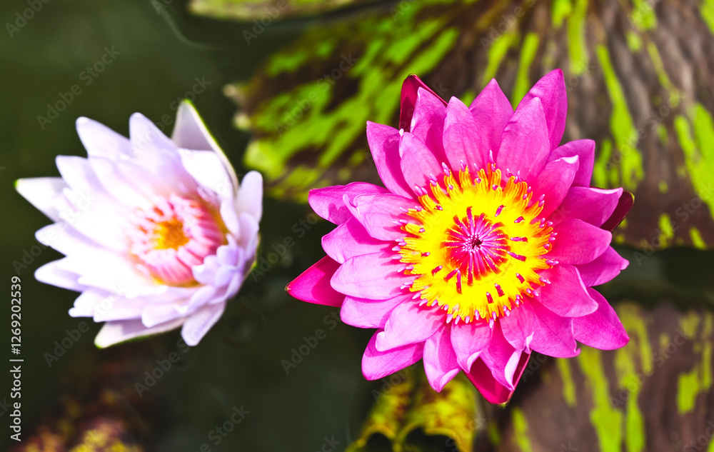 Fototapeta premium Pink and white lotus flowers