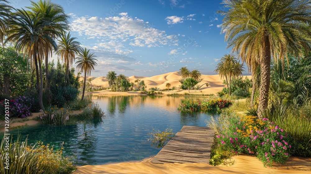 Obraz premium Serene Oasis, A Tranquil Desert Lagoon